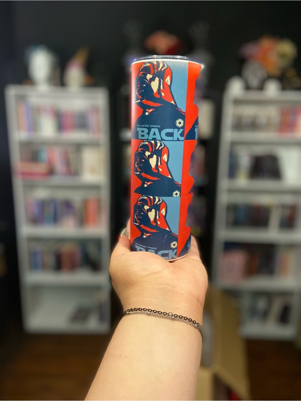 Graphic Pop Culture Cylindrical Tumbler – Blue & Red